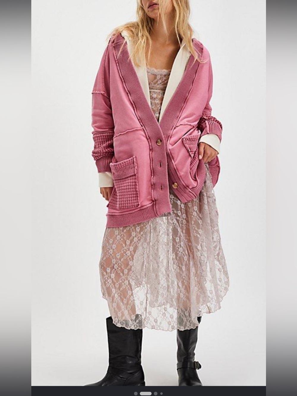 Free People Oversized Cardigan in Pink Dusty Rose - XS